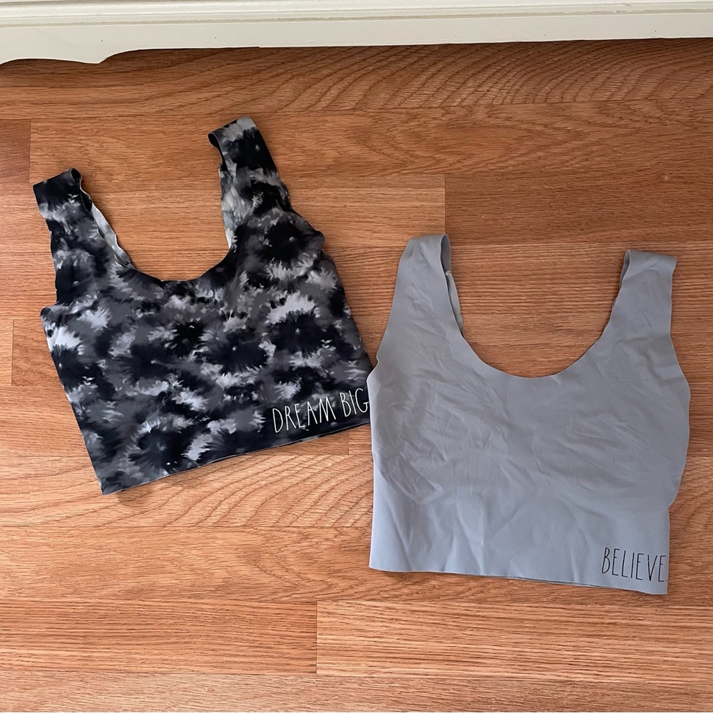 Rae Dunn Black Tie-Dye & Gray 'Dream Big' 'Believe' Bralette Set